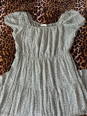 Smocked Ruffle Square-Neck Floral Dress - Sage Green